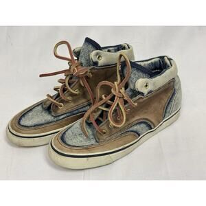Vintage Action Club Denim Leather High Top Sneakers 6.5 Retro 80’s Casual Rare